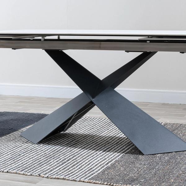 Odesa White Ceramic Extending Dining Table with Black Cross Base - 160cm/240cm