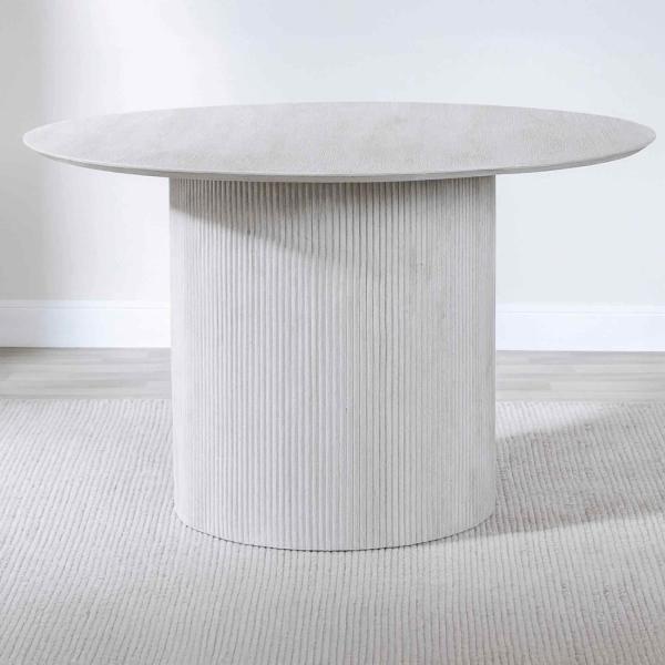Renzo 120cm White Round Dining Table with Fluted Ribbed Drum Base