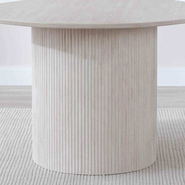 Renzo 120cm White Round Dining Table with Fluted Ribbed Drum Base