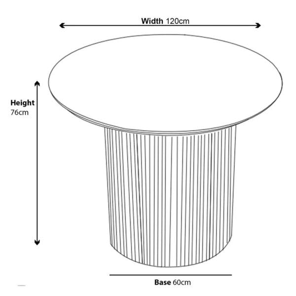 Renzo 120cm Black Round Dining Table with Fluted Ribbed Drum Base