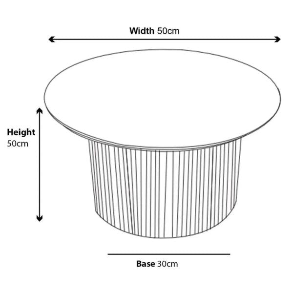 Renzo White Round End Table with Fluted Ribbed Double Pedestal Base