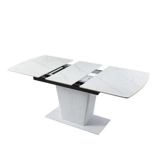 Valtaro White Ceramic Extending Dining Table With Black Pedestal Base - 130cm/170cm