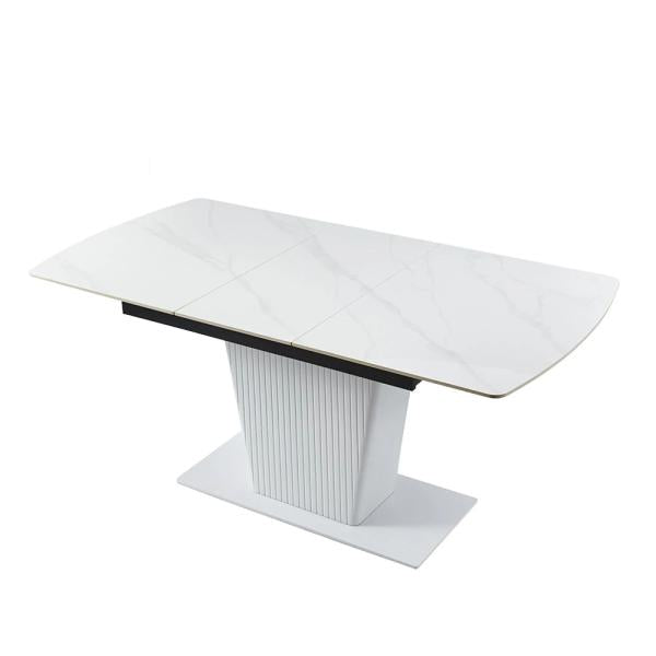 Valtaro White Ceramic Extending Dining Table With Black Pedestal Base - 130cm/170cm