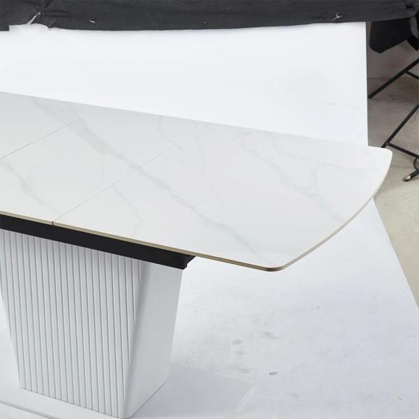 Valtaro White Ceramic Extending Dining Table With Black Pedestal Base - 130cm/170cm
