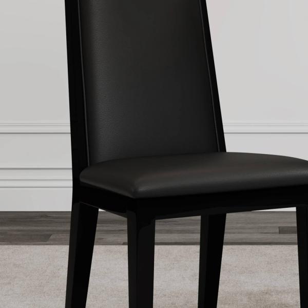 Montelli Black Leather High Back Dining Chair with Black Legs - Pair of 2