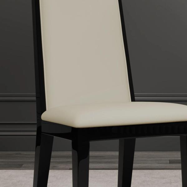 Montelli Cream Leather High Back Dining Chair with Black Legs - Pair of 2