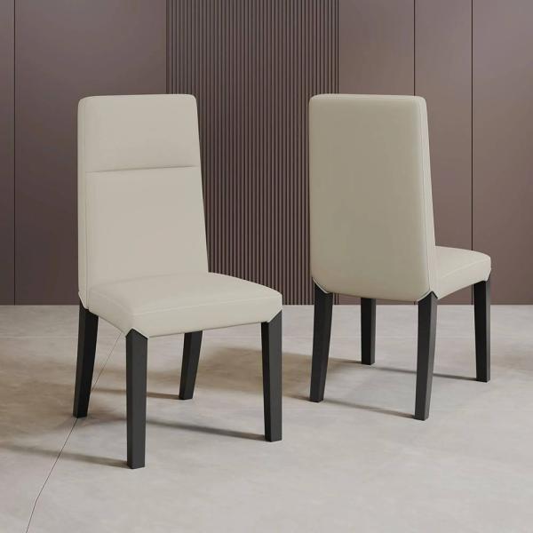 Savona Cream Leather High Back Dining Chair with Black Legs - Pair of 2