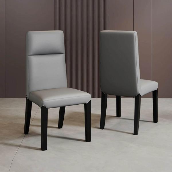 Savona Grey Leather High Back Dining Chair with Black Legs - Pair of 2