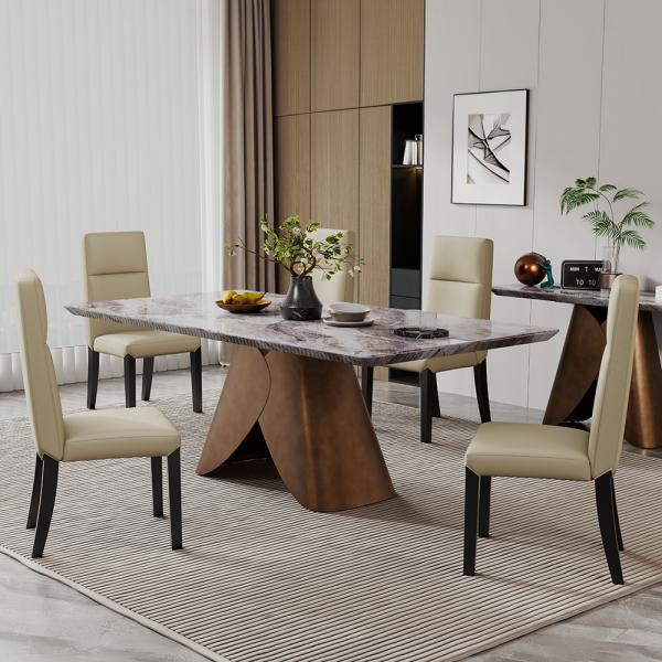 Athena Silver White Marble Dining Table - 220cm