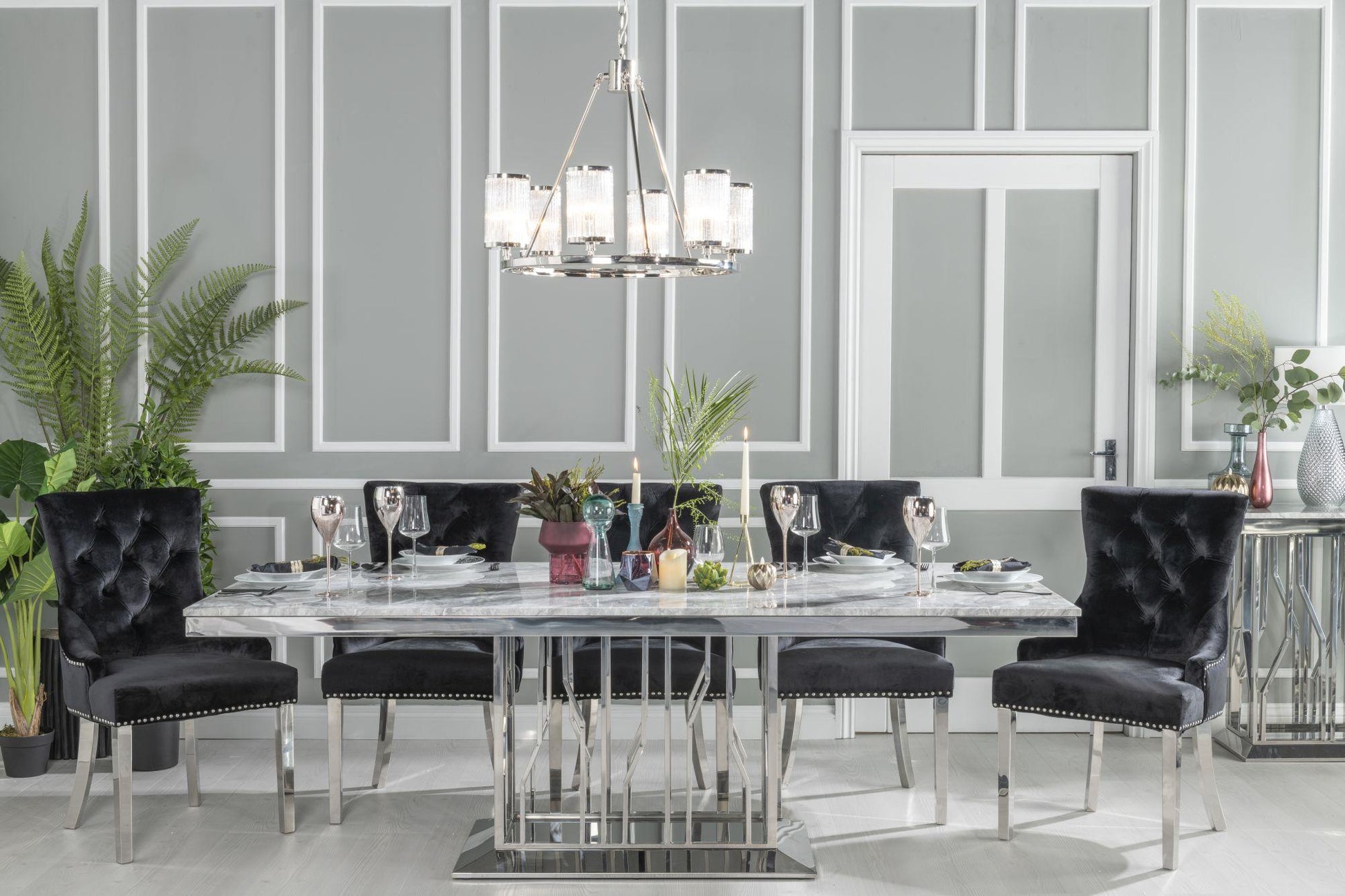 Mercury Grey Marble and Chrome Dining Table - 220cm