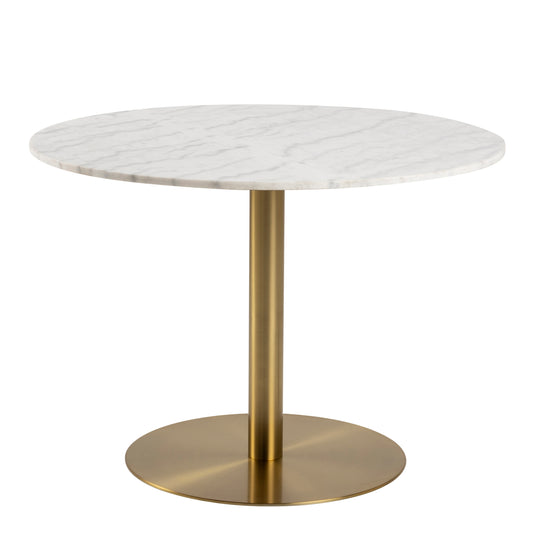 Corby Round Dining Table with White Polished Marble Top & Gold Base inc 4 Batilda Dining Chairs in Dark Grey