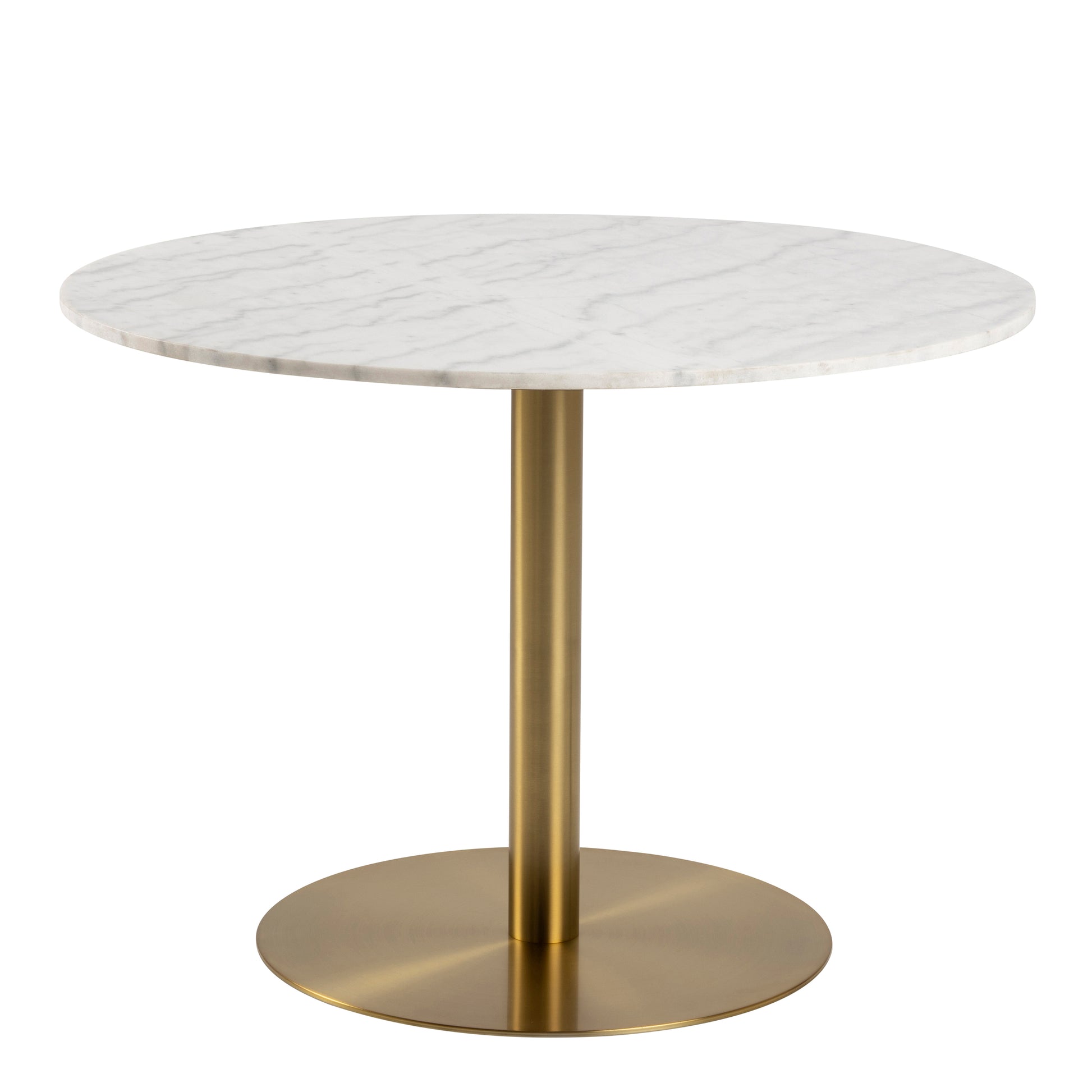 Corby Round Dining Table with White Polished Marble Top & Gold Base inc 4 Batilda Dining Chairs in Copper