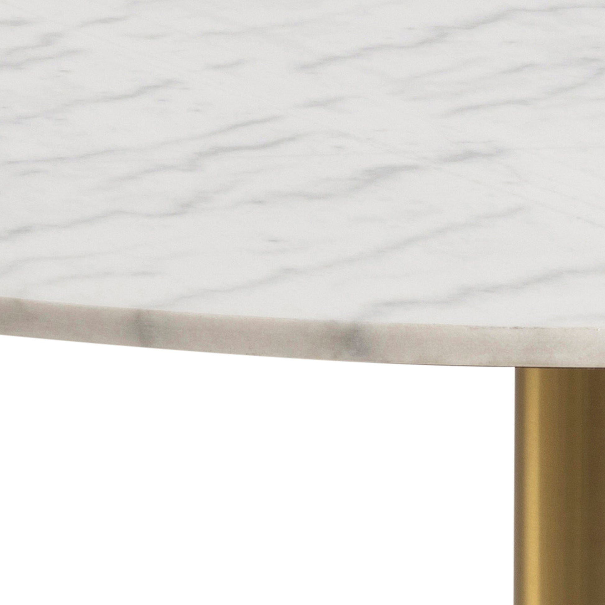 Corby Round Dining Table with White Polished Marble Top & Gold Base inc 4 Batilda Dining Chairs in Grey/Oak Legs