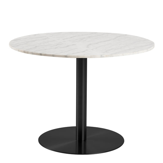Corby Round Dining Table with White Polished Marble Top & Black Base includes 4 Brooke Dining Chairs in Beige