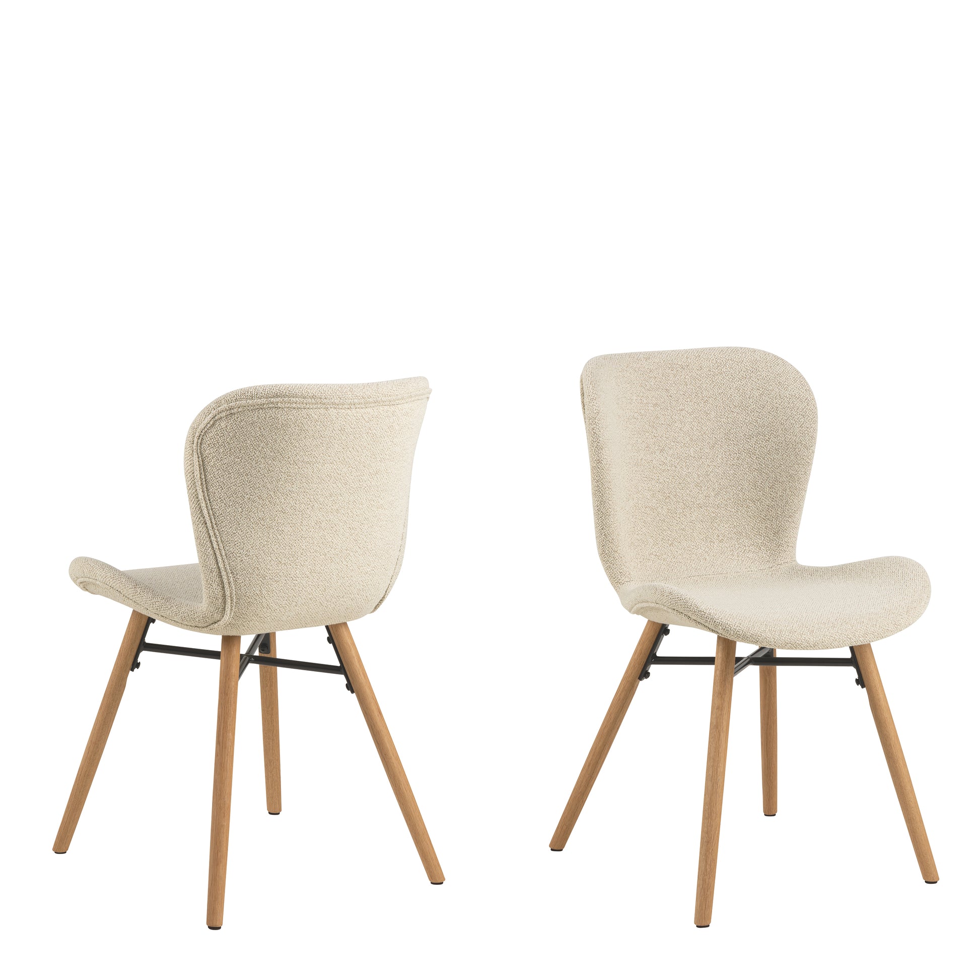 Corby Round Dining Table with White Polished Marble Top & Black Base includes 4 Batilda Dining Chairs in Cream/Oak