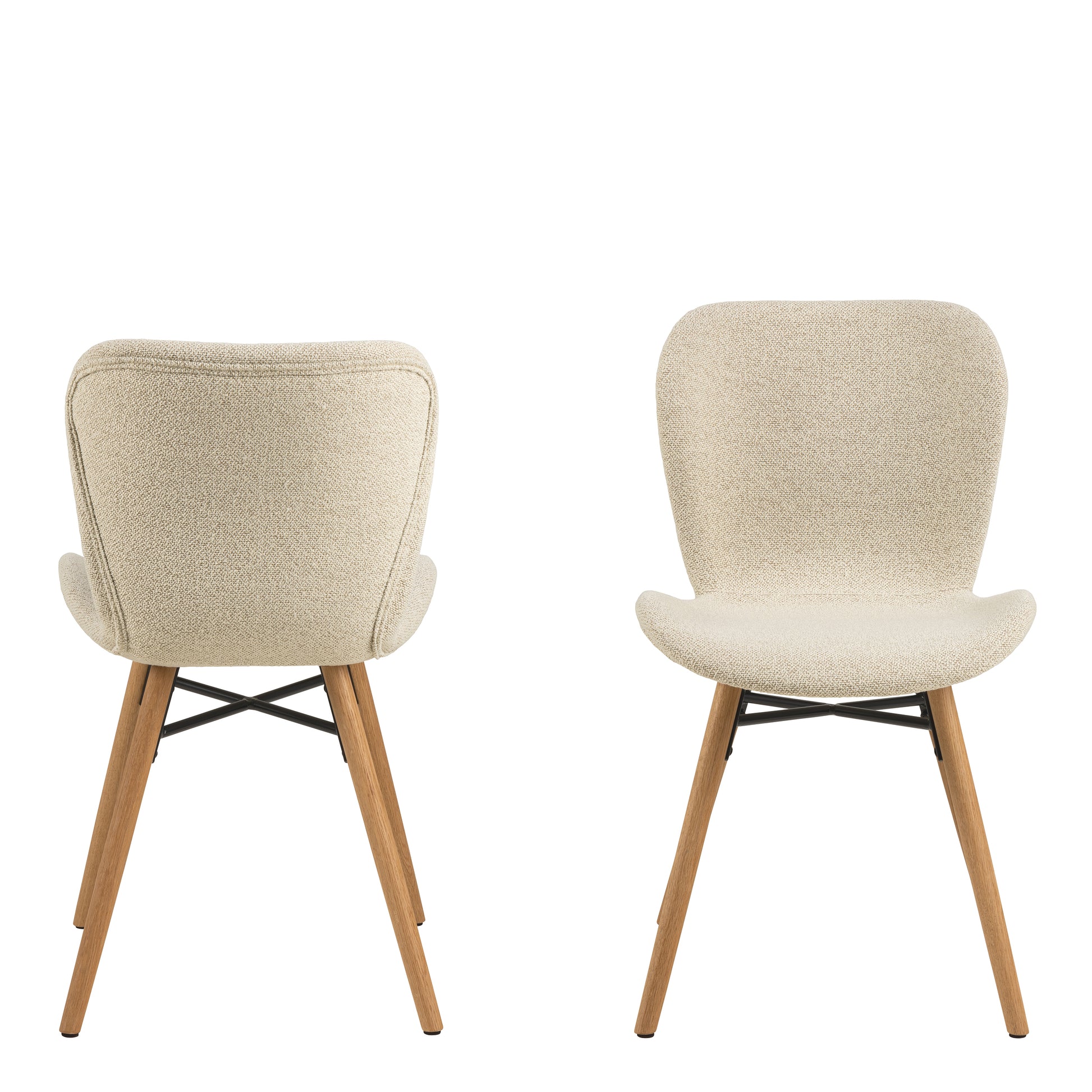 Corby Round Dining Table with White Polished Marble Top & Black Base includes 4 Batilda Dining Chairs in Cream/Oak