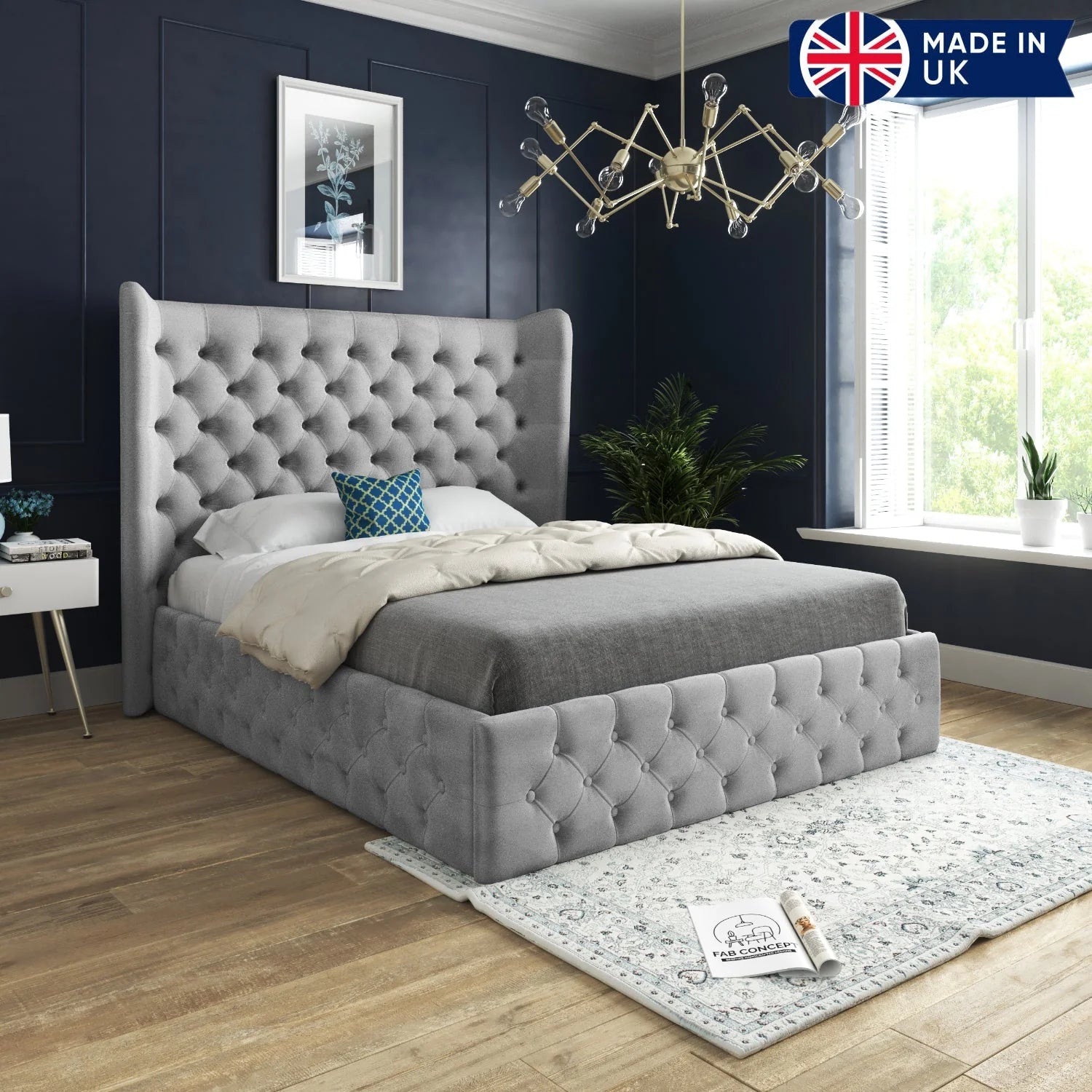 Jacob Wide Winged Upholstered Chesterfield Bed