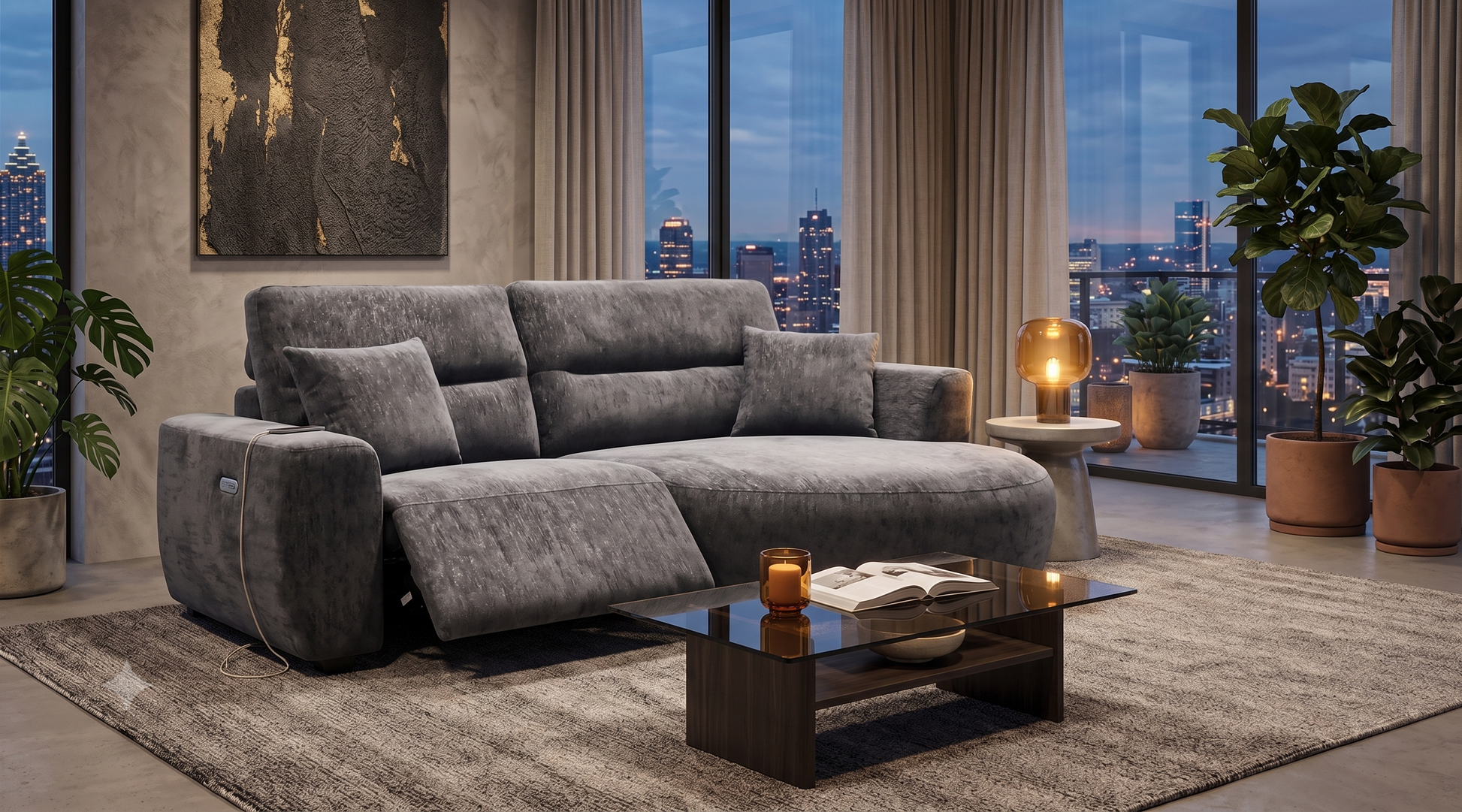 Denver Sofa Black Electric Recliner Right Hand
