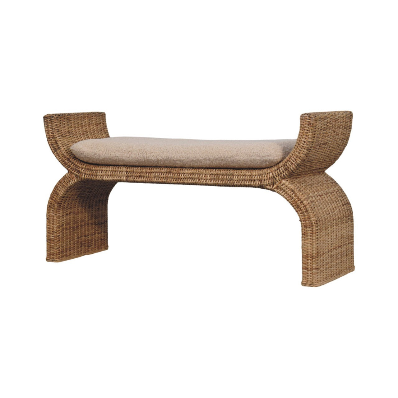 Rattan Weave Boucle Bench